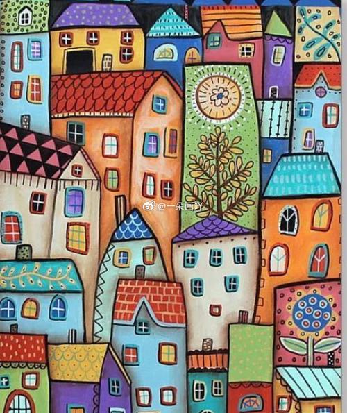 创意儿童画##少儿美术教学参考#房子92 乡村非常好看的色彩搭配