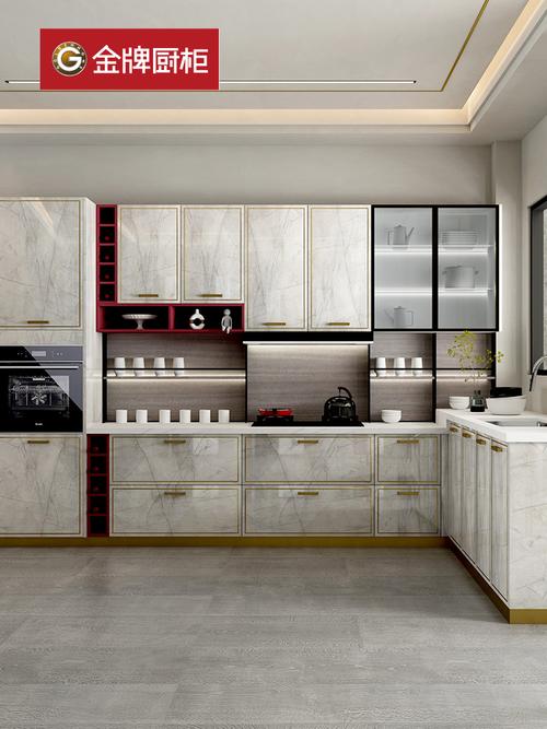 金牌厨柜橱柜定制厨房装修整体石英石台面极有家开放式一体式灶台