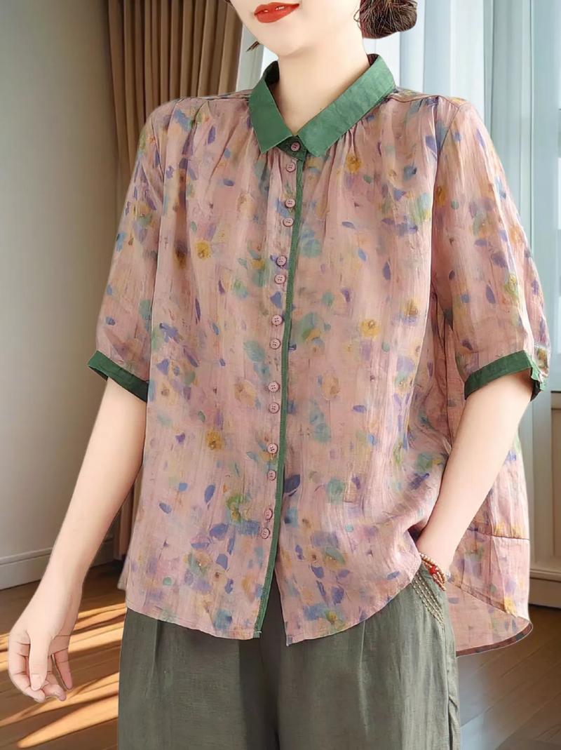 姐妹93,夏季中老年妈妈装衬衫棉麻套装!复古民族风格,韩版设计