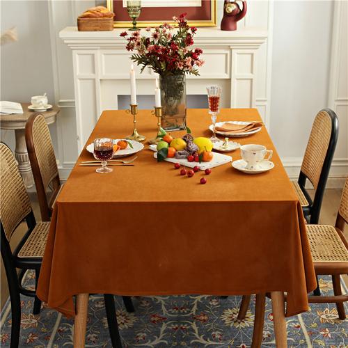 餐布学生西餐桌布感橘色绒布西餐桌布复古典艺茶几黄色橙色长方形家用