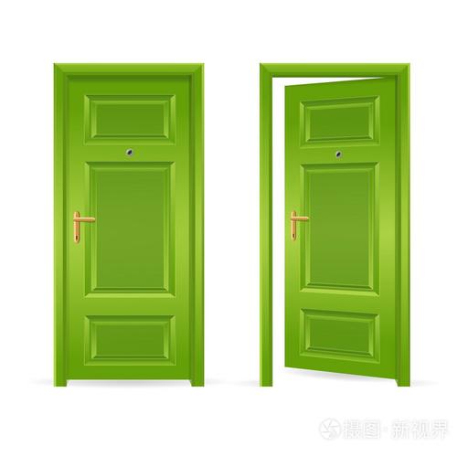 绿色门打开和关闭.矢量