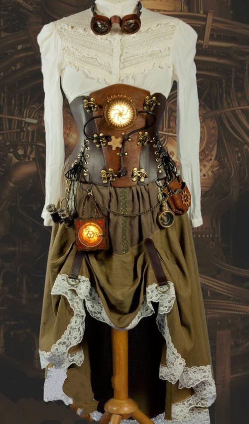 英国代购corset手作蒸汽朋克黄铜皮革系带腹带服饰
