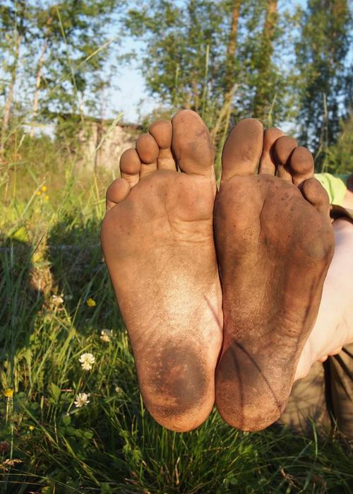 脏脚,脏脚,棕色的,夏天,在户外,颜色,脚,腿,自然
