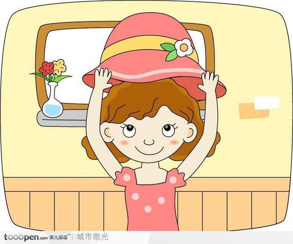 儿童生活插画戴帽子的漂亮女孩