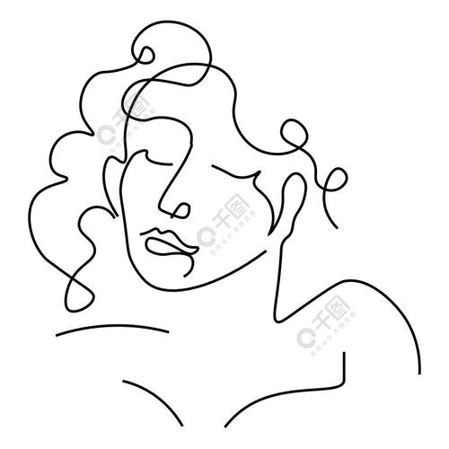 画或线稿闭着眼睛卷发的女孩女性角色孤立图标创意风格人类特征闭着