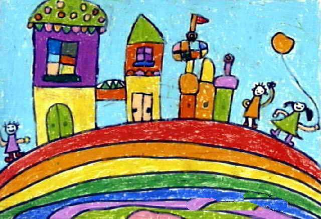 我心中的幼儿园简笔画带色