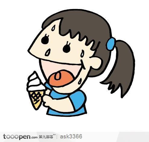 吃冰激凌的小女孩卡通人物