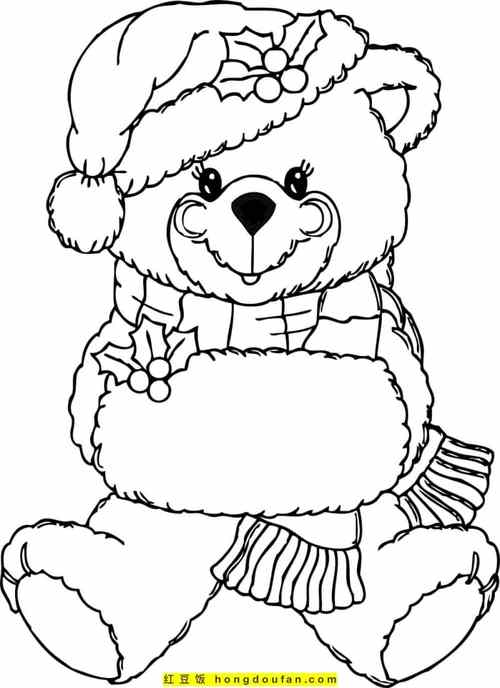 12张戴着蝴蝶结有着漂亮眼睛的可爱泰迪熊涂色图片-红豆饭小学生简笔