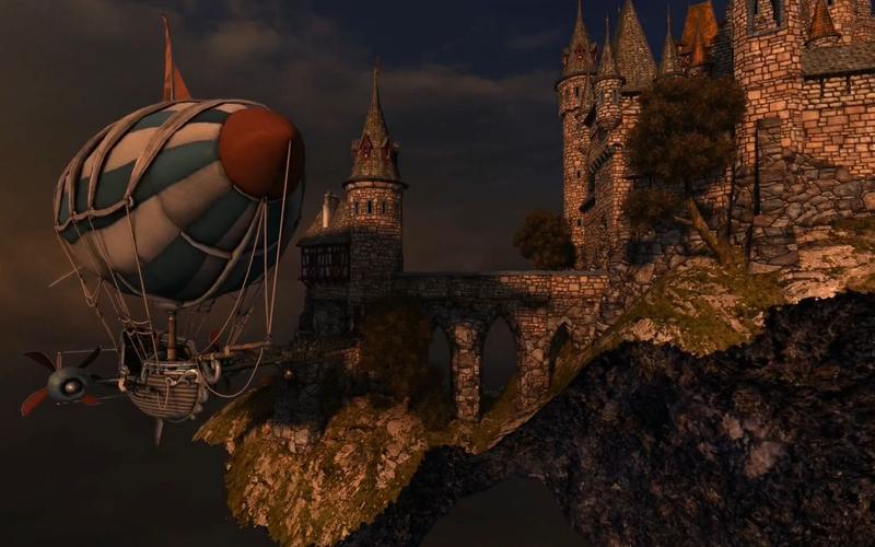 e2762k高清画质梦幻移动天空城堡童话世界气球飞船六一儿童节幼儿园
