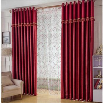 缎布丝滑遮光窗帘成品卧室客厅布艺酒红色布2米宽27米高打孔一片