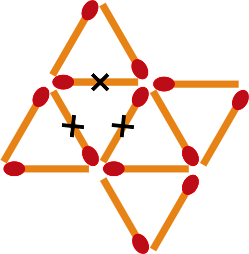 (1)下面是由9根火柴棒摆出的五个三角形,请你去掉1根火柴棒,使它变成