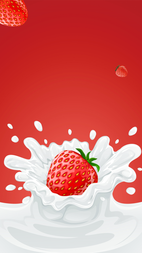 红色草莓牛奶ps源文件h5背景素材