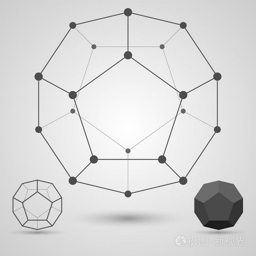 连接的线和点的单色框架十二面体几何元素