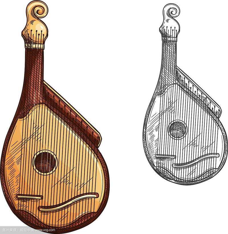 班杜拉或kobza乌克兰乐器素描