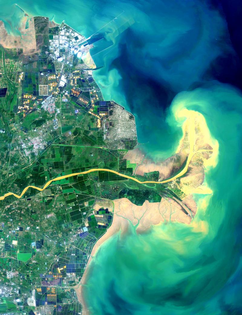 14) 2023年8月14日最新拍摄的高清卫星图片,山东省东营市黄河入海口