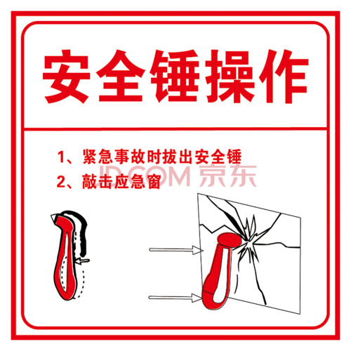 标语王 安全锤操作使用方法标识标志标贴纸 安全锤敲击应急窗图示背胶
