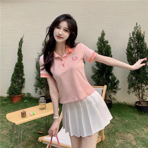 大学生初中高中生少女jk制服女夏季洋气套装学院风韩版polo领短袖t恤