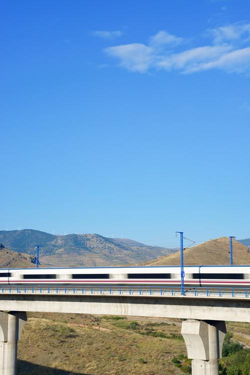 速度,列车,风景,高速列车,穿过,高架桥,萨拉戈萨,阿拉贡,马德里