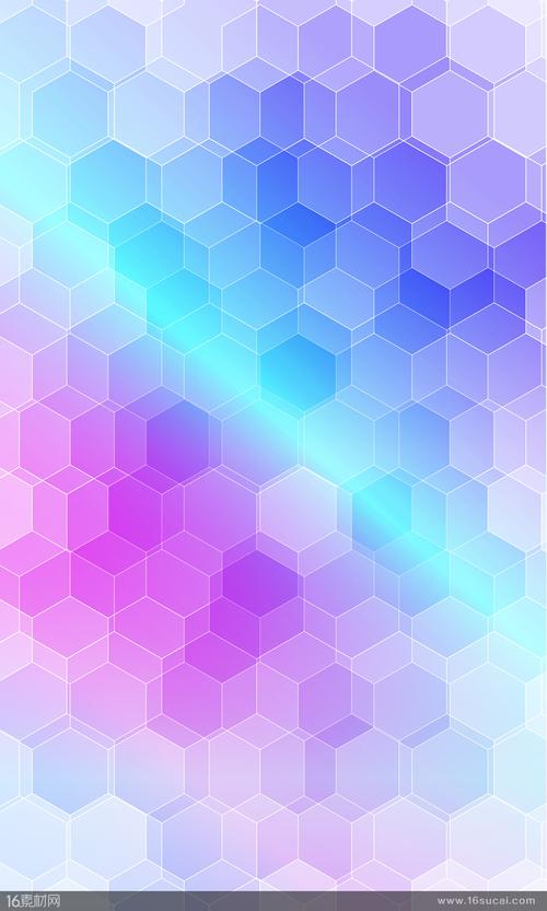 缤纷蓝紫色渐变层叠六边形矢量素材