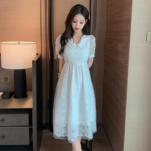 法式小众初恋仙女超仙森系白色网纱蕾丝小个子连衣裙2021年夏新款