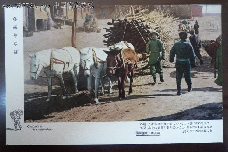 民国彩色明信片《拉货的马车车夫》
