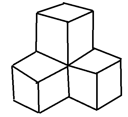 用4个正方形拼成一个立体图形,使从正面,上面,左面看到的都是3个.
