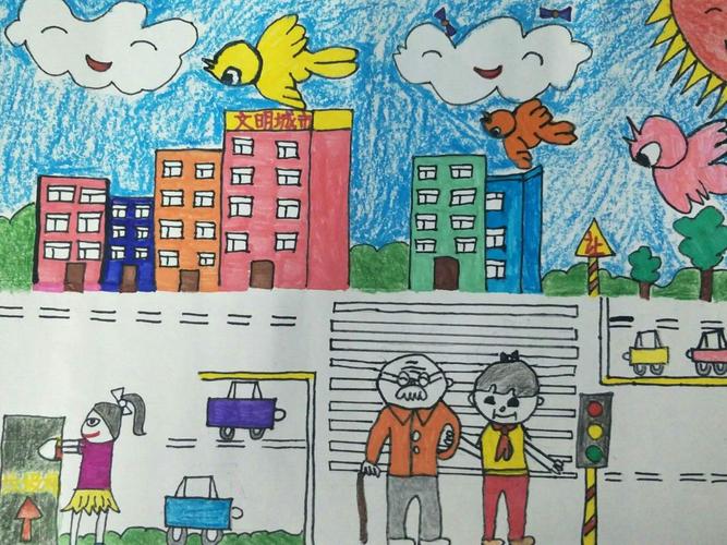 创建卫生文明城市儿童画图片文明城市共创建,垃圾分类我先行主题绘画
