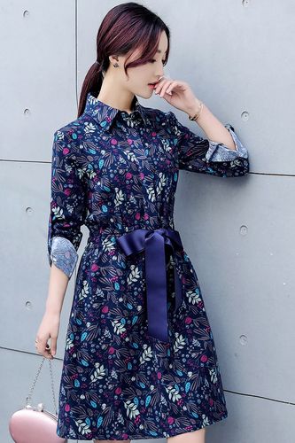 2017年春季长袖气质时尚显瘦修身polo领花色连衣裙