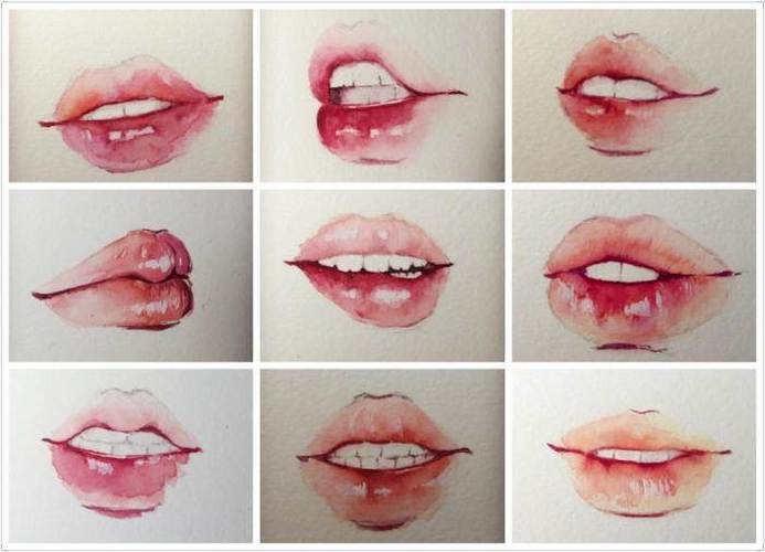 水彩嘴唇嘴型参考水彩画出各种表情的嘴巴绘画步骤(2)