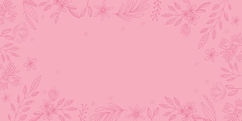 粉色38三八妇女节小清新简约花草花卉线条植物粉红浪漫简约边框背景