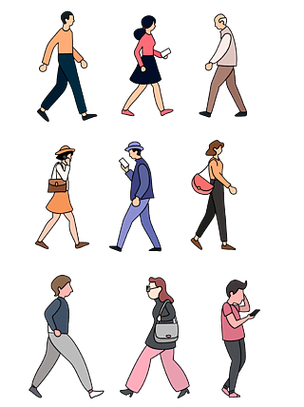 人物扁平插画各种人物造型动作走路矢量
