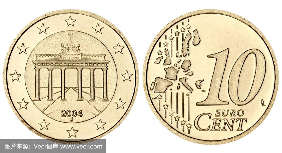 白色背景的10欧分硬币