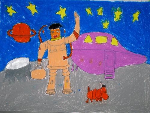 少儿书画作品-《登陆火星》/儿童书画作品《登陆火星》欣赏_中国少儿