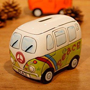儿童节礼物 手绘陶瓷汽车储蓄罐 创意可爱复古存钱罐大众经典摆件