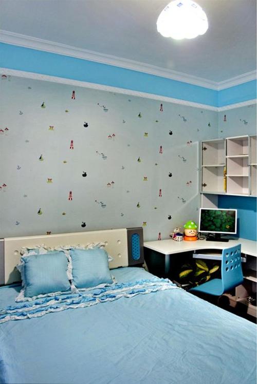书桌儿童房卧室背景墙床装修效果图