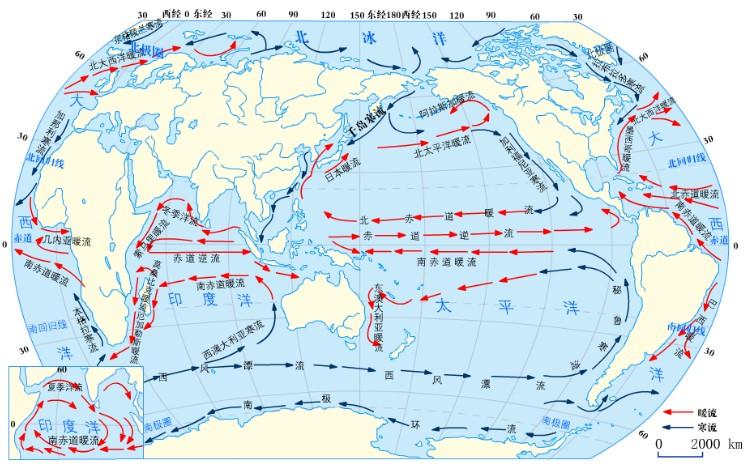 在中高纬度海区,形成了以60°为中心的大洋环流,北半球呈逆时针方向