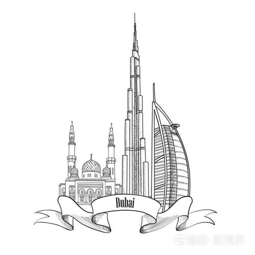 迪拜市标签插画-正版商用图片0a1ah4-摄图新视界