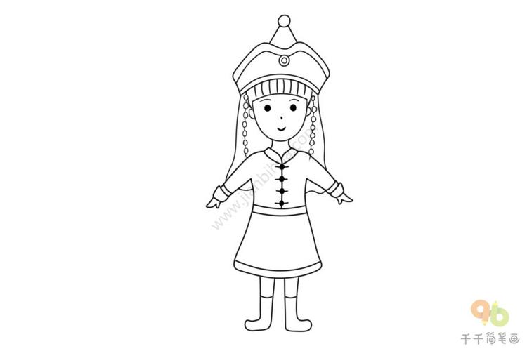 蒙古族女孩简笔画步骤图