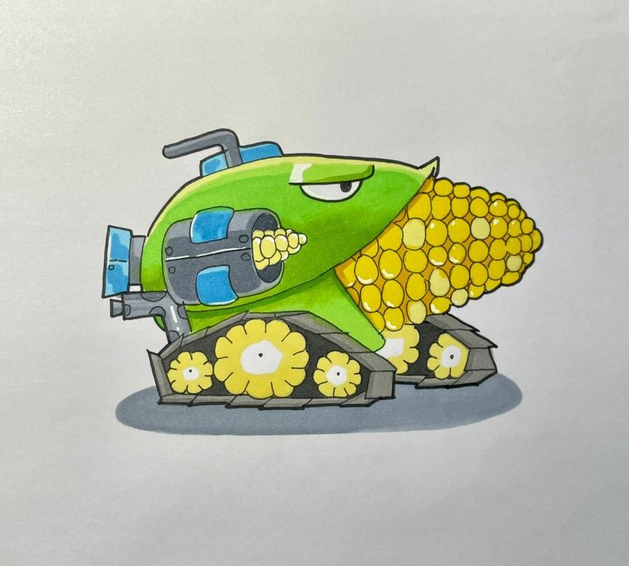 玉米加农炮99 马克笔手绘 动漫课件 手绘 绘画 植物大战僵尸 玉米
