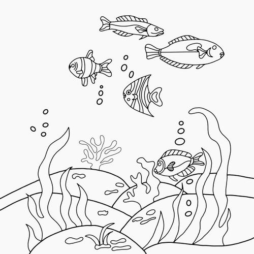 鱼类,矢量,植物群,分离着色,海床插画素材_id:376098217