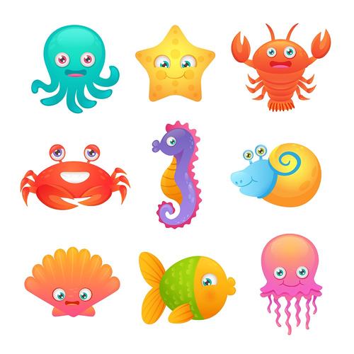 可爱卡通海底世界海洋动物章鱼螃蟹海马鱼类儿童插画插图背景