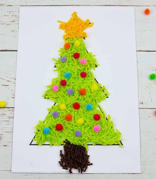 幼儿园小班简单手工毛线粘贴画圣诞树步骤图解
