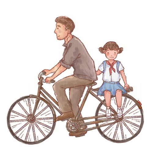 彩绘爸爸骑自行车带着女儿出行父亲节673195png图片素材