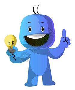 微笑 人物蓝色卡通漫画刻器白底带灯泡插图矢量插画