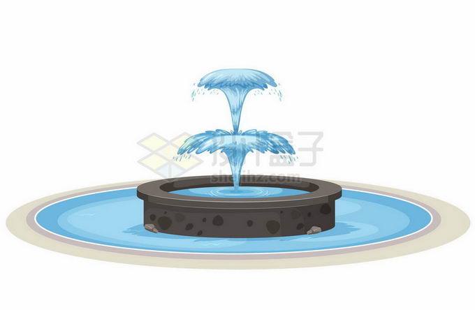 卡通圆形喷泉喷出蓝色的泉水7196096矢量图片免抠素材免费下载 建筑