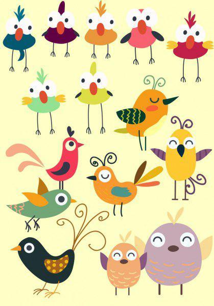 彩色的可爱卡通鸟群