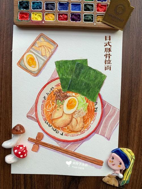 钢笔淡彩水彩美食手绘插画日式拉面