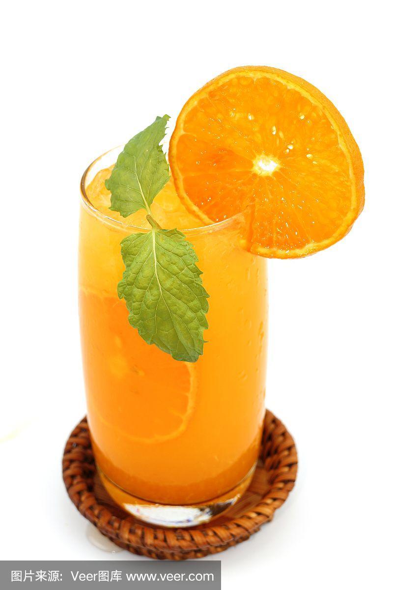 新鲜橙汁,冰,清凉饮料