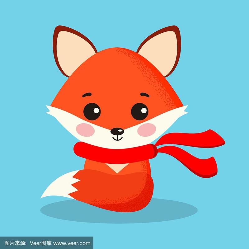 孤立卡通可爱和甜蜜的红狐狸在坐