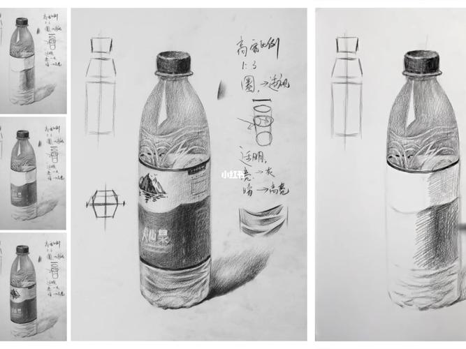 素描基础静物透明矿泉水瓶质感表现2